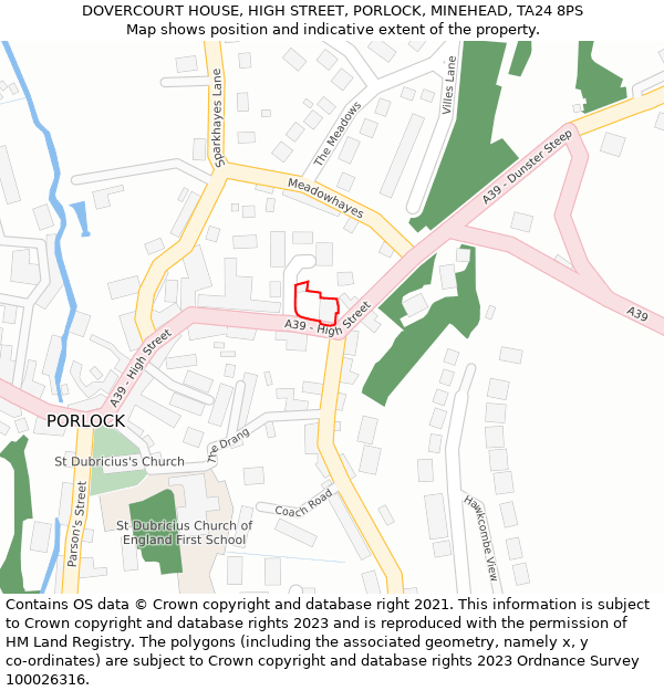 DOVERCOURT HOUSE, HIGH STREET, PORLOCK, MINEHEAD, TA24 8PS: Location map and indicative extent of plot