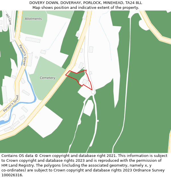 DOVERY DOWN, DOVERHAY, PORLOCK, MINEHEAD, TA24 8LL: Location map and indicative extent of plot