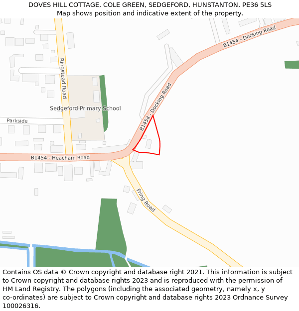 DOVES HILL COTTAGE, COLE GREEN, SEDGEFORD, HUNSTANTON, PE36 5LS: Location map and indicative extent of plot