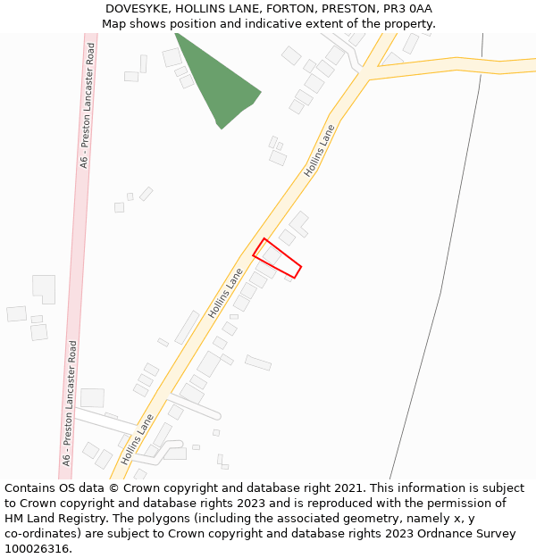 DOVESYKE, HOLLINS LANE, FORTON, PRESTON, PR3 0AA: Location map and indicative extent of plot