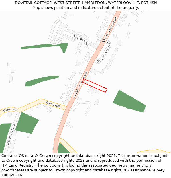 DOVETAIL COTTAGE, WEST STREET, HAMBLEDON, WATERLOOVILLE, PO7 4SN: Location map and indicative extent of plot