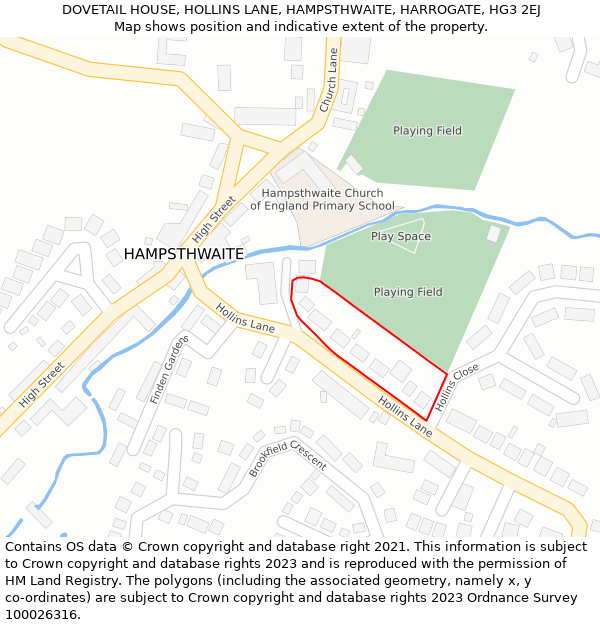 DOVETAIL HOUSE, HOLLINS LANE, HAMPSTHWAITE, HARROGATE, HG3 2EJ: Location map and indicative extent of plot