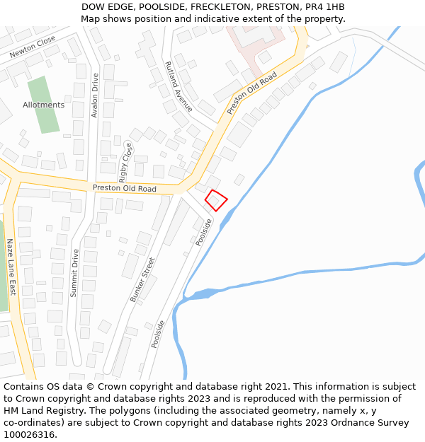 DOW EDGE, POOLSIDE, FRECKLETON, PRESTON, PR4 1HB: Location map and indicative extent of plot