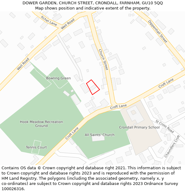 DOWER GARDEN, CHURCH STREET, CRONDALL, FARNHAM, GU10 5QQ: Location map and indicative extent of plot