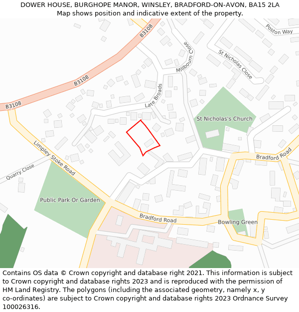 DOWER HOUSE, BURGHOPE MANOR, WINSLEY, BRADFORD-ON-AVON, BA15 2LA: Location map and indicative extent of plot