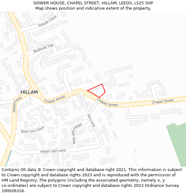 DOWER HOUSE, CHAPEL STREET, HILLAM, LEEDS, LS25 5HP: Location map and indicative extent of plot