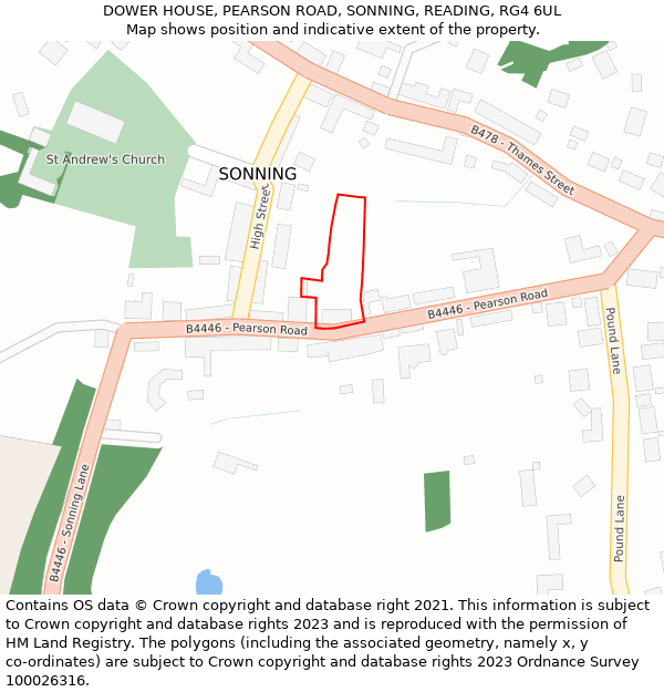 DOWER HOUSE, PEARSON ROAD, SONNING, READING, RG4 6UL: Location map and indicative extent of plot