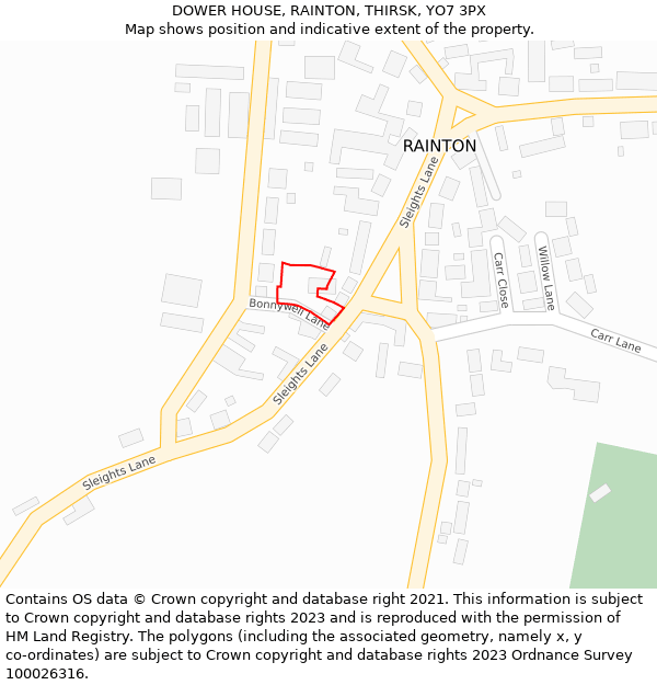 DOWER HOUSE, RAINTON, THIRSK, YO7 3PX: Location map and indicative extent of plot