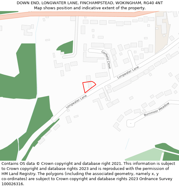 DOWN END, LONGWATER LANE, FINCHAMPSTEAD, WOKINGHAM, RG40 4NT: Location map and indicative extent of plot