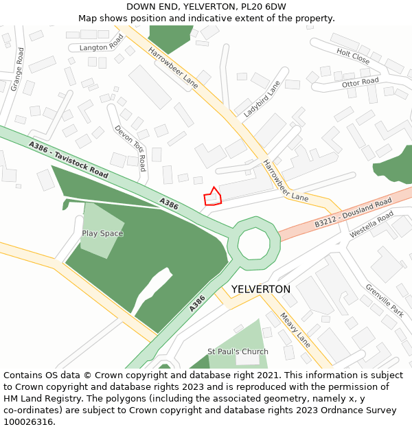 DOWN END, YELVERTON, PL20 6DW: Location map and indicative extent of plot