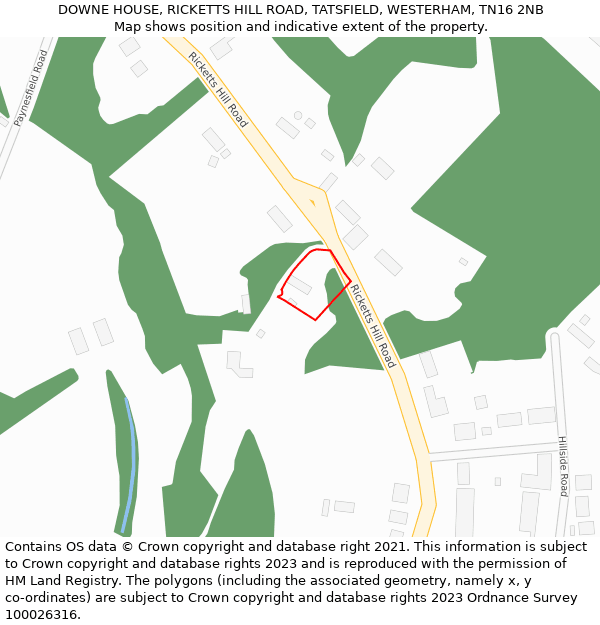DOWNE HOUSE, RICKETTS HILL ROAD, TATSFIELD, WESTERHAM, TN16 2NB: Location map and indicative extent of plot