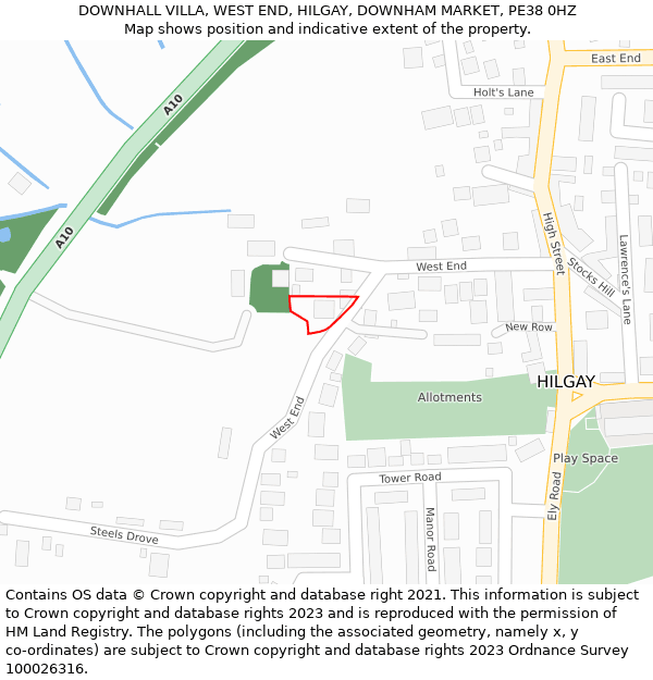 DOWNHALL VILLA, WEST END, HILGAY, DOWNHAM MARKET, PE38 0HZ: Location map and indicative extent of plot