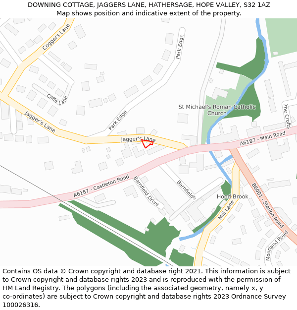 DOWNING COTTAGE, JAGGERS LANE, HATHERSAGE, HOPE VALLEY, S32 1AZ: Location map and indicative extent of plot