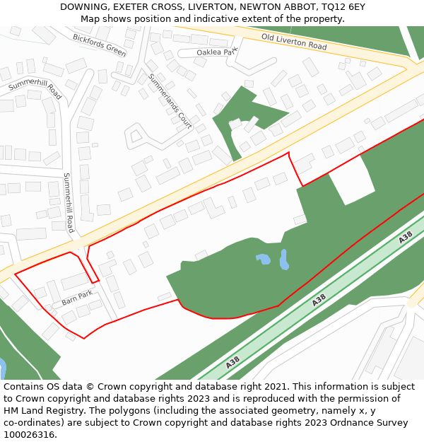 DOWNING, EXETER CROSS, LIVERTON, NEWTON ABBOT, TQ12 6EY: Location map and indicative extent of plot