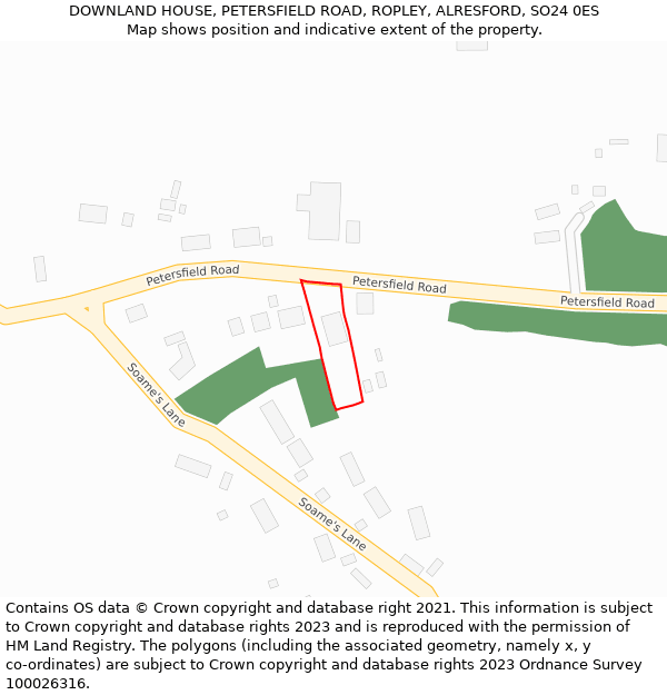 DOWNLAND HOUSE, PETERSFIELD ROAD, ROPLEY, ALRESFORD, SO24 0ES: Location map and indicative extent of plot