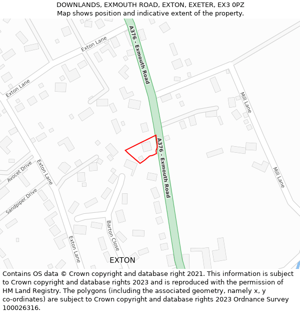 DOWNLANDS, EXMOUTH ROAD, EXTON, EXETER, EX3 0PZ: Location map and indicative extent of plot
