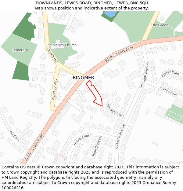 DOWNLANDS, LEWES ROAD, RINGMER, LEWES, BN8 5QH: Location map and indicative extent of plot