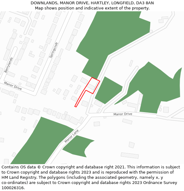 DOWNLANDS, MANOR DRIVE, HARTLEY, LONGFIELD, DA3 8AN: Location map and indicative extent of plot