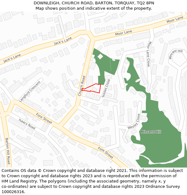 DOWNLEIGH, CHURCH ROAD, BARTON, TORQUAY, TQ2 8PN: Location map and indicative extent of plot