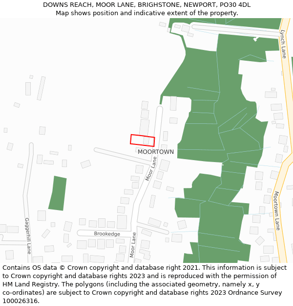 DOWNS REACH, MOOR LANE, BRIGHSTONE, NEWPORT, PO30 4DL: Location map and indicative extent of plot