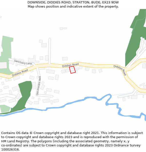 DOWNSIDE, DIDDIES ROAD, STRATTON, BUDE, EX23 9DW: Location map and indicative extent of plot