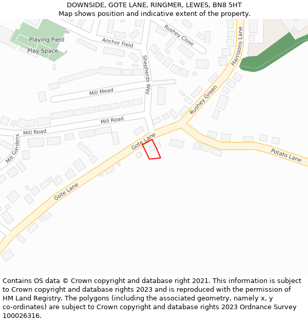 DOWNSIDE, GOTE LANE, RINGMER, LEWES, BN8 5HT: Location map and indicative extent of plot