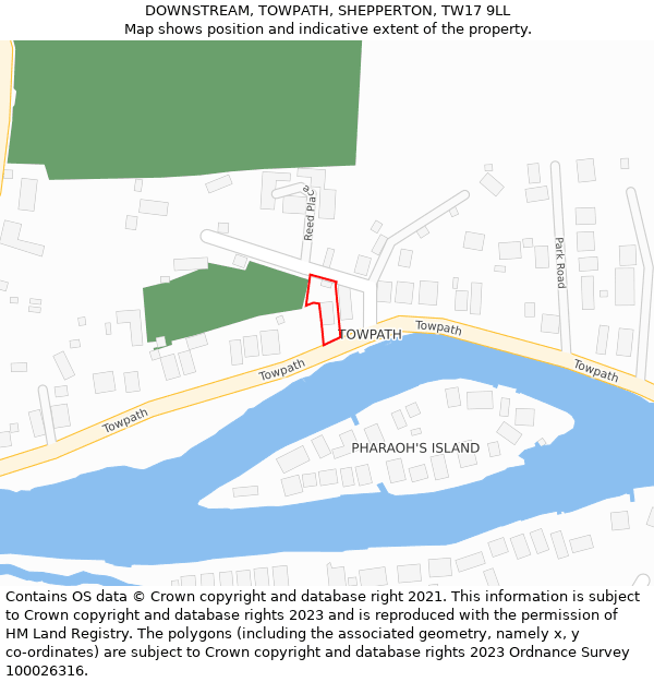 DOWNSTREAM, TOWPATH, SHEPPERTON, TW17 9LL: Location map and indicative extent of plot