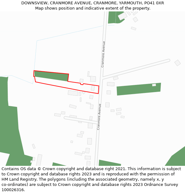 DOWNSVIEW, CRANMORE AVENUE, CRANMORE, YARMOUTH, PO41 0XR: Location map and indicative extent of plot