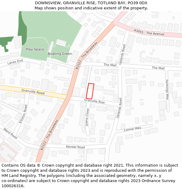 DOWNSVIEW, GRANVILLE RISE, TOTLAND BAY, PO39 0DX: Location map and indicative extent of plot