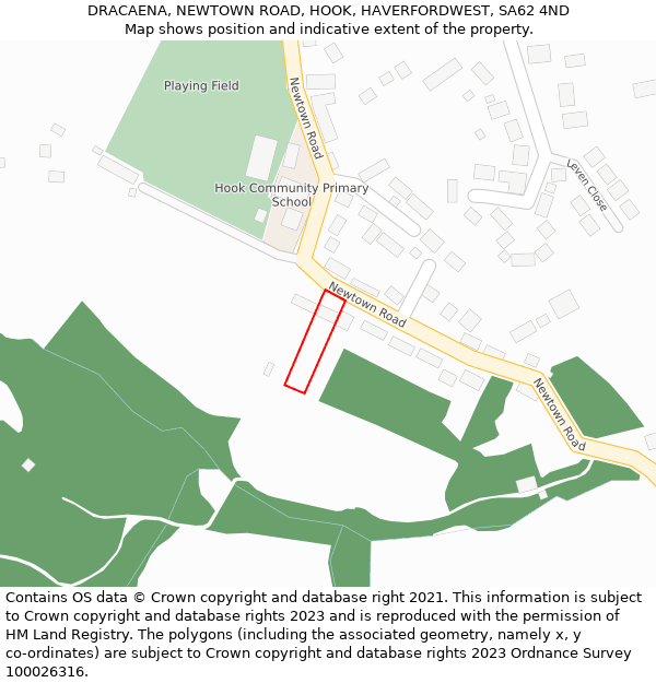 DRACAENA, NEWTOWN ROAD, HOOK, HAVERFORDWEST, SA62 4ND: Location map and indicative extent of plot