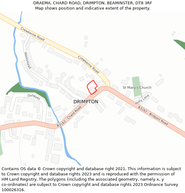 DRAEMA, CHARD ROAD, DRIMPTON, BEAMINSTER, DT8 3RF: Location map and indicative extent of plot