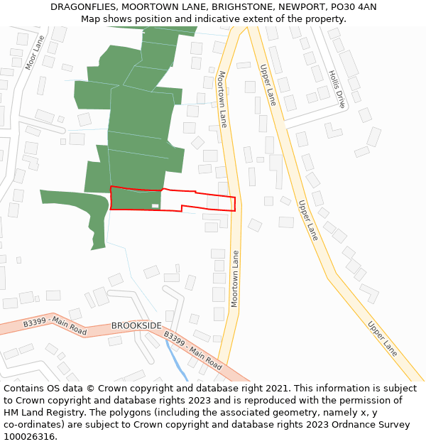 DRAGONFLIES, MOORTOWN LANE, BRIGHSTONE, NEWPORT, PO30 4AN: Location map and indicative extent of plot