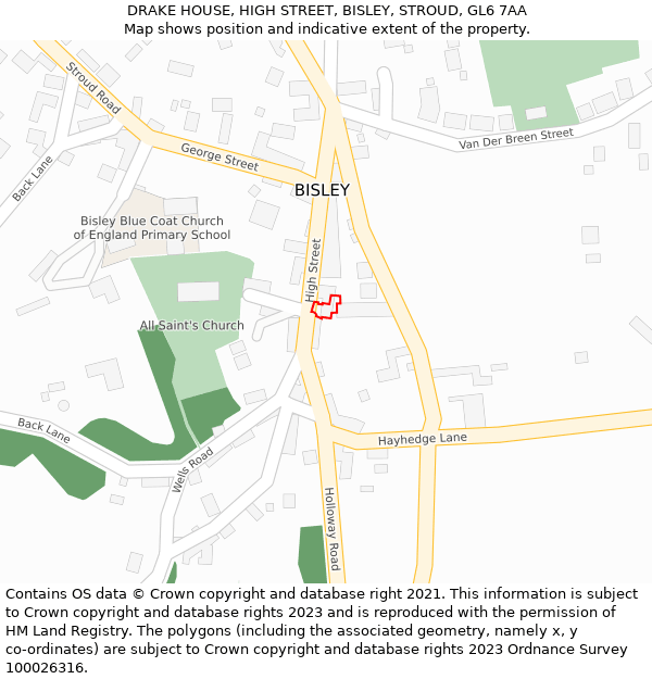 DRAKE HOUSE, HIGH STREET, BISLEY, STROUD, GL6 7AA: Location map and indicative extent of plot