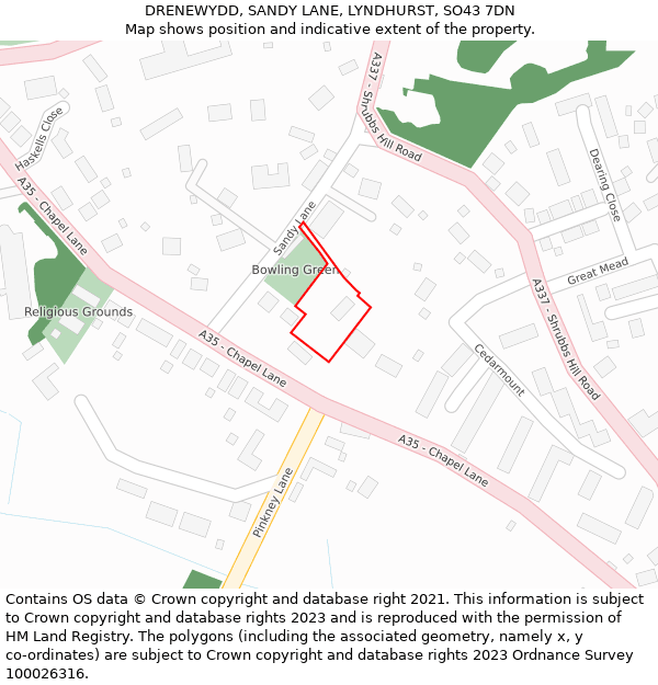 DRENEWYDD, SANDY LANE, LYNDHURST, SO43 7DN: Location map and indicative extent of plot