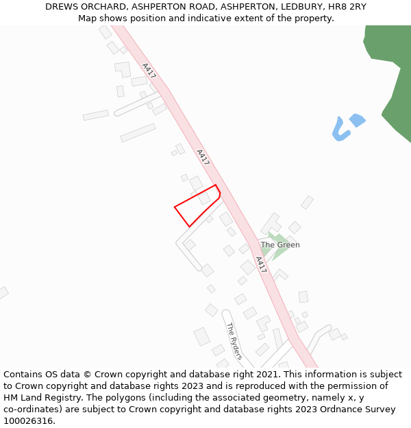 DREWS ORCHARD, ASHPERTON ROAD, ASHPERTON, LEDBURY, HR8 2RY: Location map and indicative extent of plot