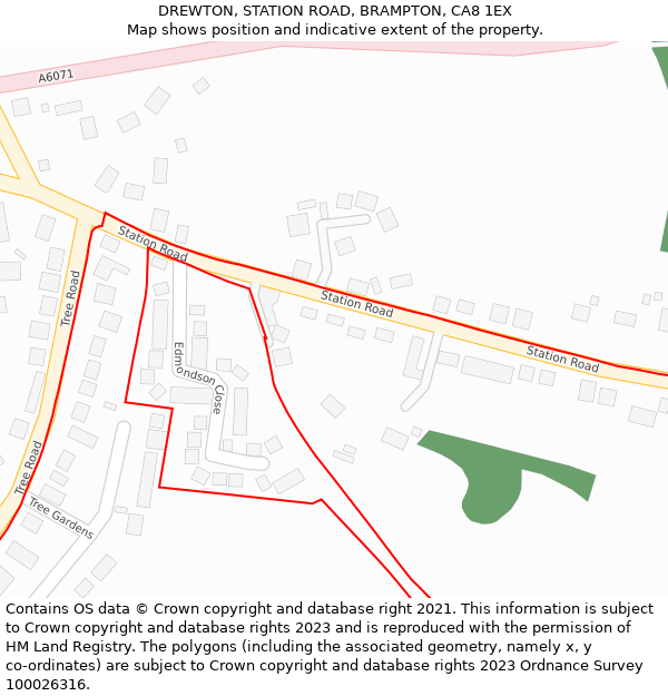 DREWTON, STATION ROAD, BRAMPTON, CA8 1EX: Location map and indicative extent of plot