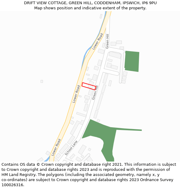 DRIFT VIEW COTTAGE, GREEN HILL, CODDENHAM, IPSWICH, IP6 9PU: Location map and indicative extent of plot