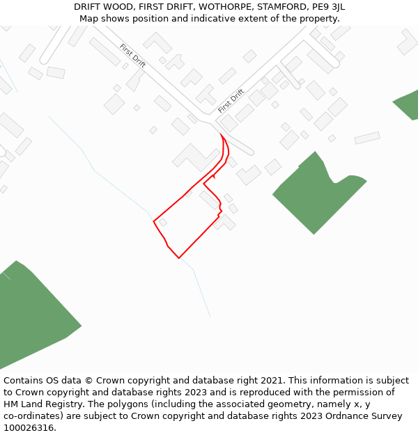 DRIFT WOOD, FIRST DRIFT, WOTHORPE, STAMFORD, PE9 3JL: Location map and indicative extent of plot