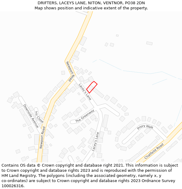 DRIFTERS, LACEYS LANE, NITON, VENTNOR, PO38 2DN: Location map and indicative extent of plot