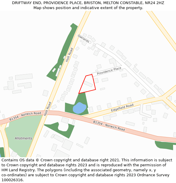 DRIFTWAY END, PROVIDENCE PLACE, BRISTON, MELTON CONSTABLE, NR24 2HZ: Location map and indicative extent of plot