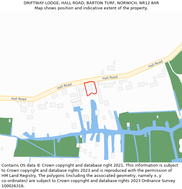 DRIFTWAY LODGE, HALL ROAD, BARTON TURF, NORWICH, NR12 8AR: Location map and indicative extent of plot