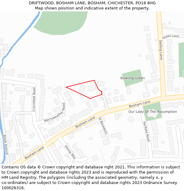 DRIFTWOOD, BOSHAM LANE, BOSHAM, CHICHESTER, PO18 8HG: Location map and indicative extent of plot