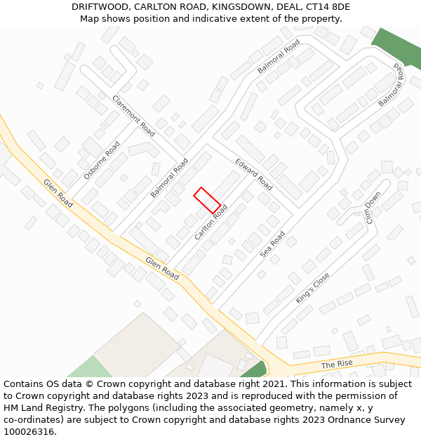 DRIFTWOOD, CARLTON ROAD, KINGSDOWN, DEAL, CT14 8DE: Location map and indicative extent of plot