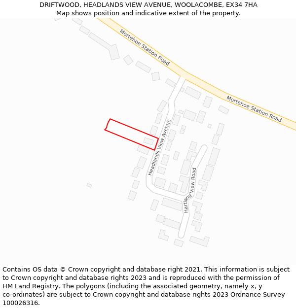 DRIFTWOOD, HEADLANDS VIEW AVENUE, WOOLACOMBE, EX34 7HA: Location map and indicative extent of plot