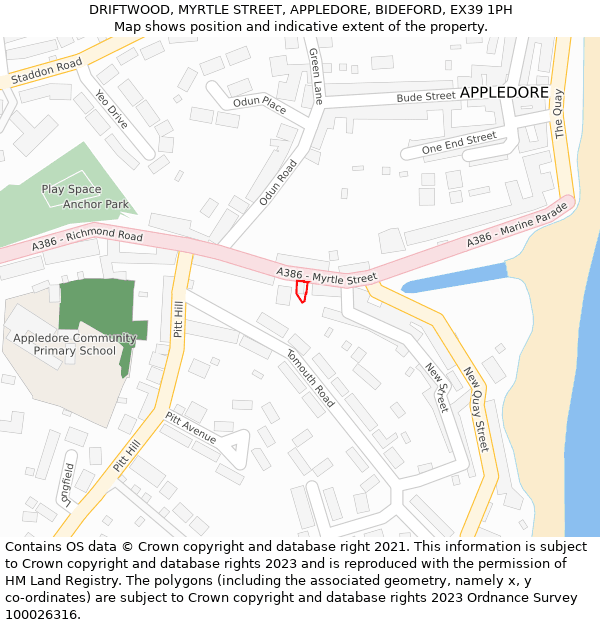 DRIFTWOOD, MYRTLE STREET, APPLEDORE, BIDEFORD, EX39 1PH: Location map and indicative extent of plot