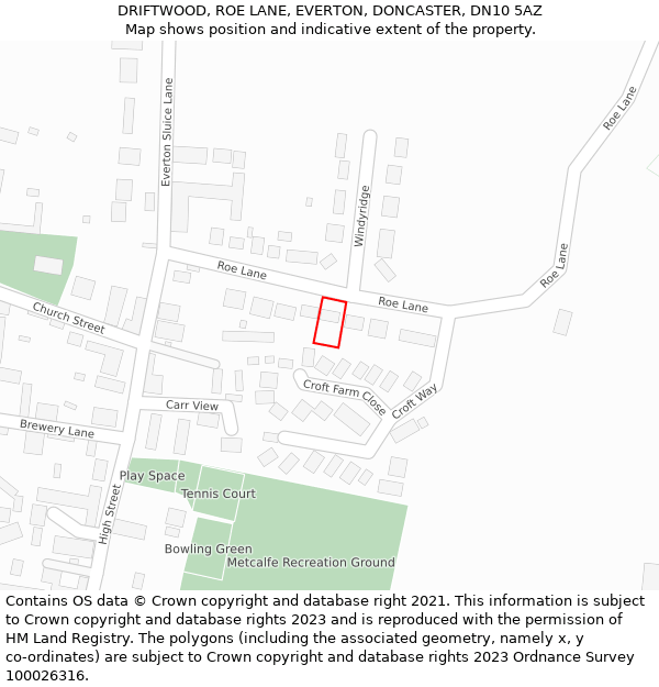DRIFTWOOD, ROE LANE, EVERTON, DONCASTER, DN10 5AZ: Location map and indicative extent of plot