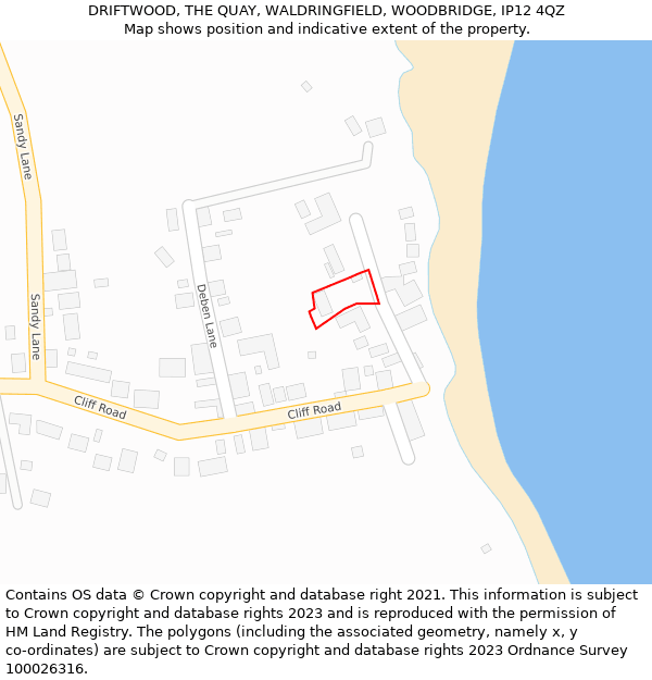 DRIFTWOOD, THE QUAY, WALDRINGFIELD, WOODBRIDGE, IP12 4QZ: Location map and indicative extent of plot