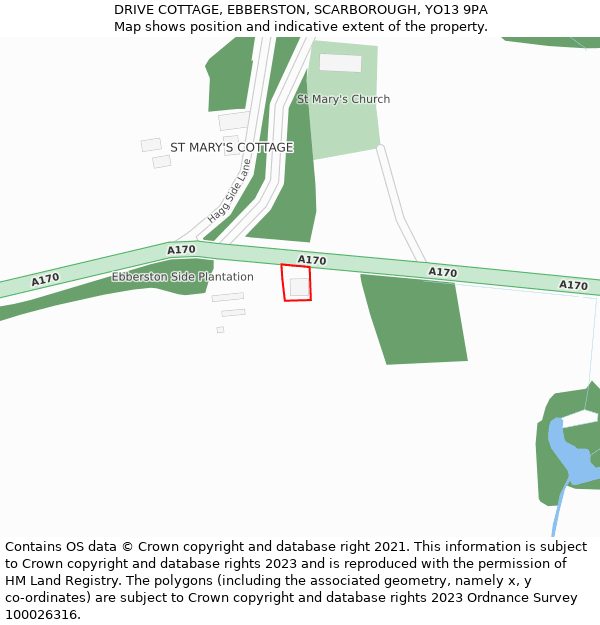 DRIVE COTTAGE, EBBERSTON, SCARBOROUGH, YO13 9PA: Location map and indicative extent of plot