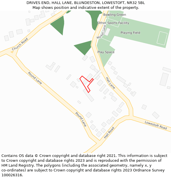 DRIVES END, HALL LANE, BLUNDESTON, LOWESTOFT, NR32 5BL: Location map and indicative extent of plot