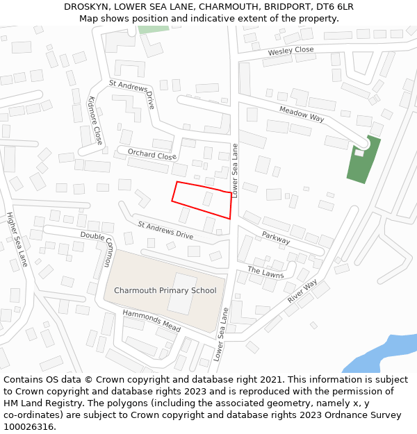 DROSKYN, LOWER SEA LANE, CHARMOUTH, BRIDPORT, DT6 6LR: Location map and indicative extent of plot